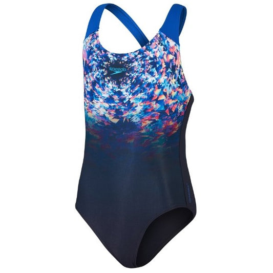 Speedo Digital Placement Splashback Swimsuit Girls (Navy Blue)