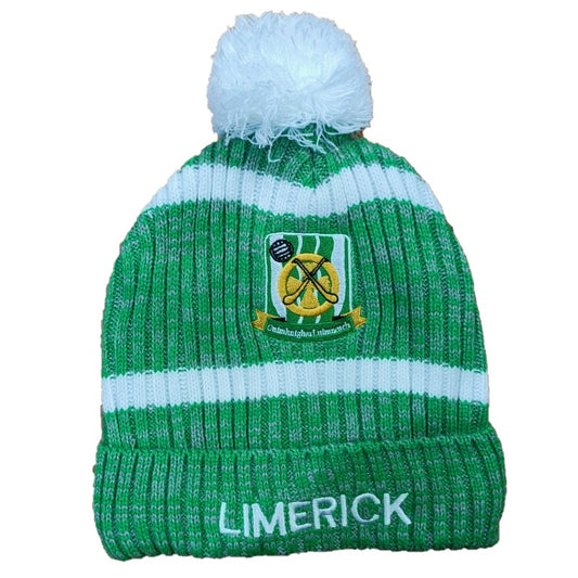 Limerick GAA Fleece Lined Bobble Knit Hat (Green White)