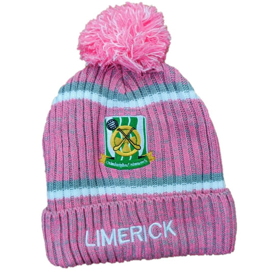 Limerick GAA Fleece Lined Bobble Knit Hat (Pink)