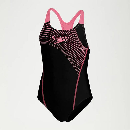 Speedo Medley Logo Medalist Swimsuit Girls (Black Pink)
