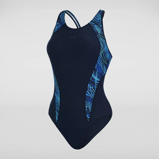 Speedo Allover Panel Laneback Swimsuit Women's (Navy Blue)