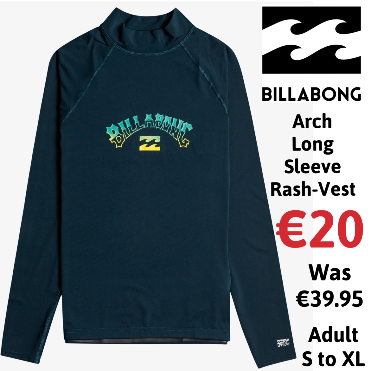 Billabong Arch Long Sleeve UPF 50 Rash Vest Mens (Navy)