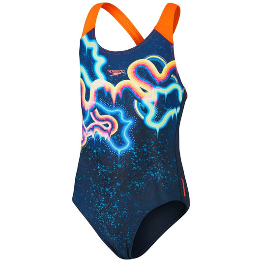 Speedo Digital Placement Swimsuit Girls (Navy Orange 939)