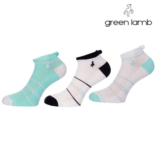 Green Lamb Striped Socks 3 Pack Women's (Aqua White Black)