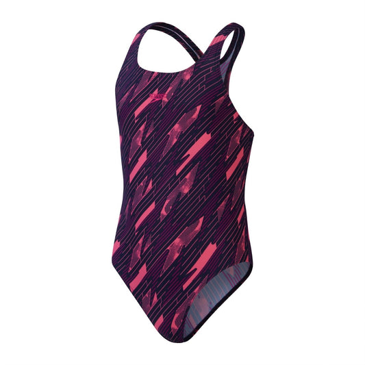 Speedo Hyperboom Allover Medalist Swimsuit Girls (Navy Pink)