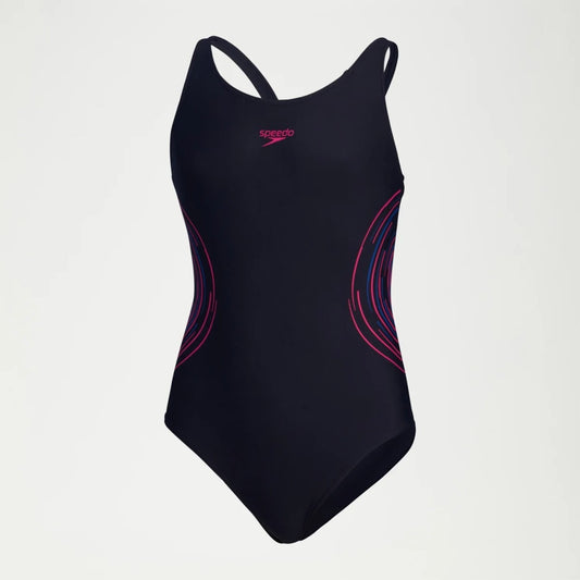 Speedo Placement Muscleback Swimsuit Girls (Navy Pink 891)