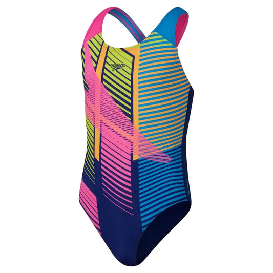 Speedo Digital Placement Splashback Swimsuit Girls (Navy Pink 781)