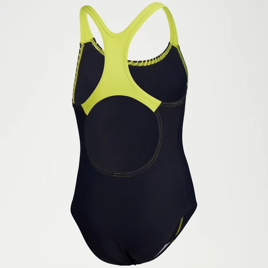 Speedo Medley Logo Medalist Swimsuit Girls (Navy Yellow 860)