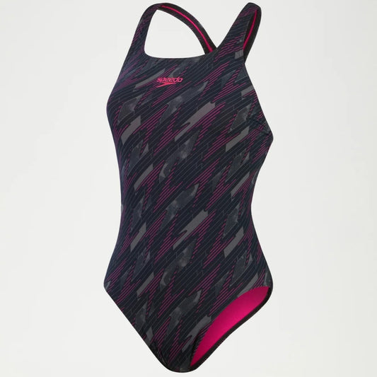 Speedo Hyperboom Medalist Allover Swimsuit Women's (Black Pink 765)