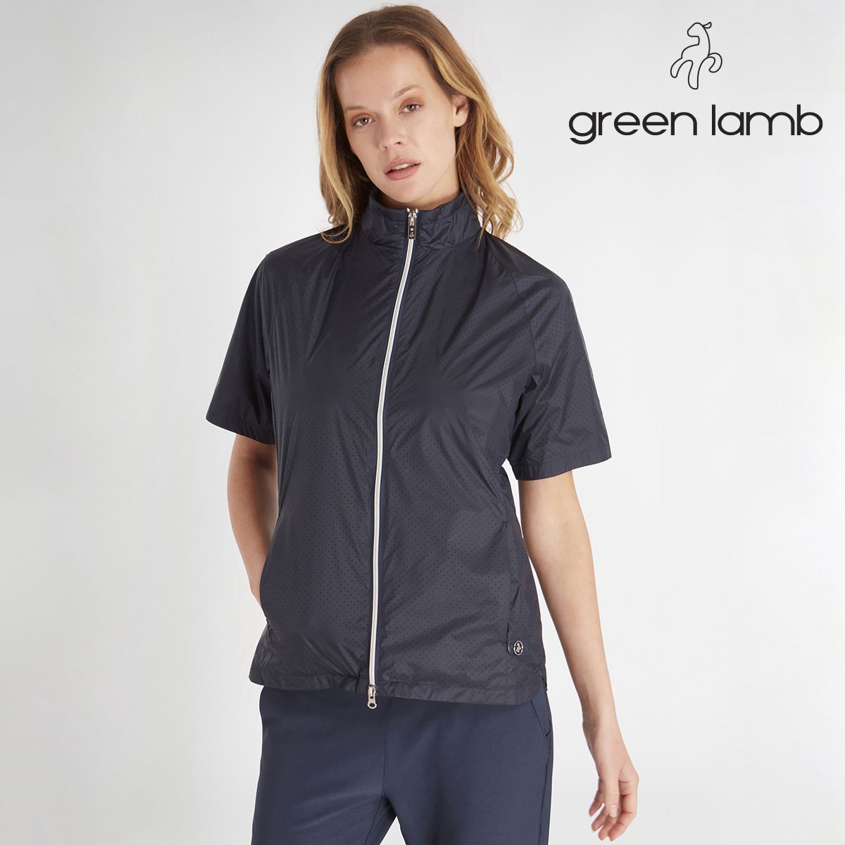 Green Lamb Nollaig Half Sleeve Windbreaker Women's (Navy)