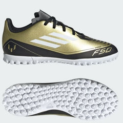 Adidas Messi F50 Club Turf Football Boots Kid's (Black Gold IG9297)