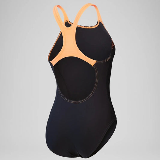 Speedo Medely Logo Swimsuit Women's (Black Orange)