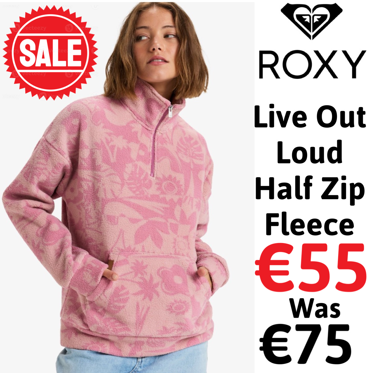 Roxy Live Out Loud Half Zip Fleece Women's (Pink)