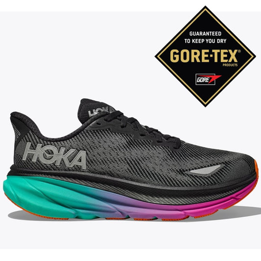 Hoka Clifton 9 Gore Tex Running Shoes Men's (Black Blue)