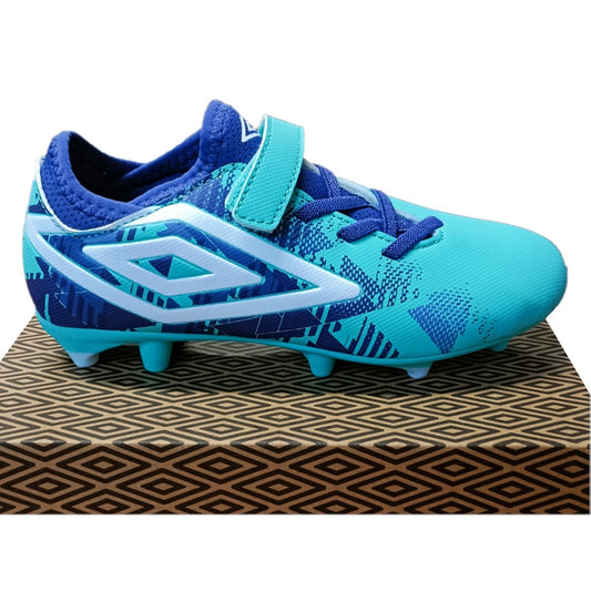 Umbro Formation III Velcro Firm Ground Football Boots Kid's (Pool Blue White ND2)