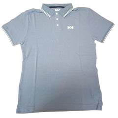 Navy Gray polo shirt with a brand logo on a wooden surface