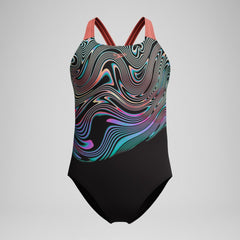 Speedo Digital Placement Powerback Swimsuit Girls (Black)