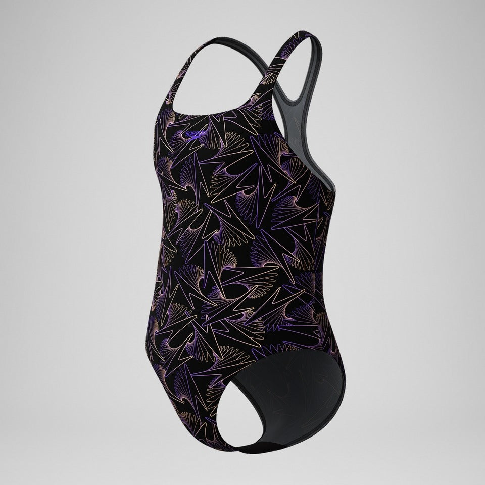 Speedo Hyperboom Medalist Allover Swimsuit Girl's (Black Purple)