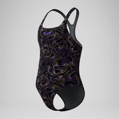 Speedo Hyperboom Medalist Allover Swimsuit Girl's (Black Purple)