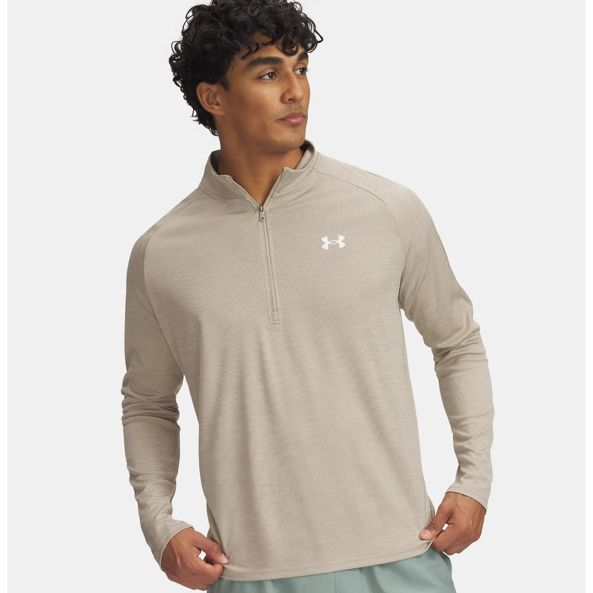 Under Armour Tech Textured Half Zip Top Men's (Khaki White 299)