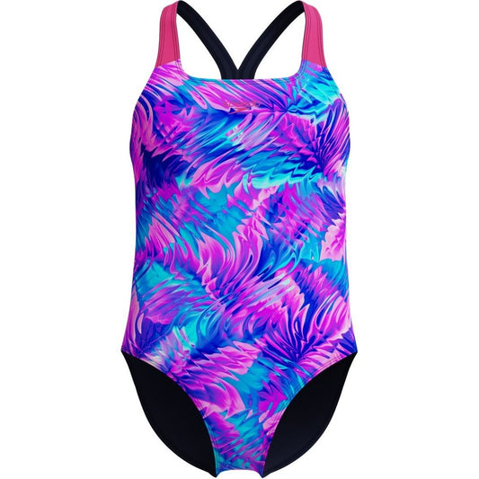 Speedo Digital All Over Print Powerback Swimsuit Girls' (Pink Blue)