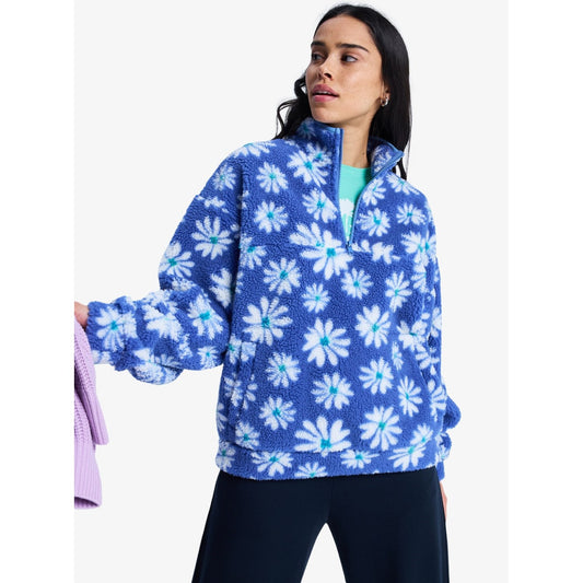 Roxy Jive Talking Bonded Half Zip Fleece Women's (Blue White XBBK)