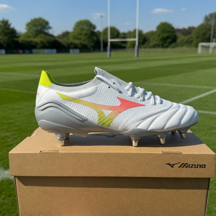 Mizuno Morelia Neo V Elite Soft Ground Rugby Boots Men's (White Orange)