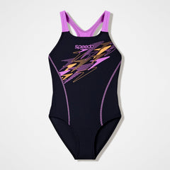 Speedo Medley Logo Medalist Swimsuit Girls (Black Purple)