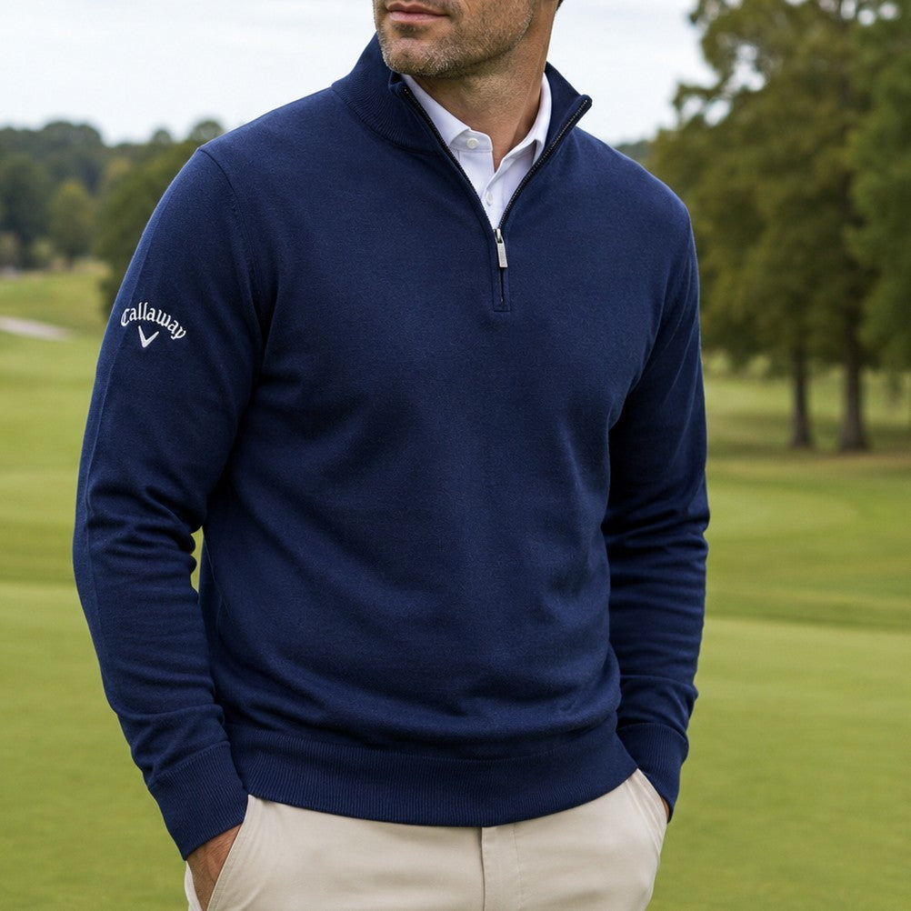 Callaway Quarter Zip Merino Wool Windproof Sweater Men's (Navy Blue 410)