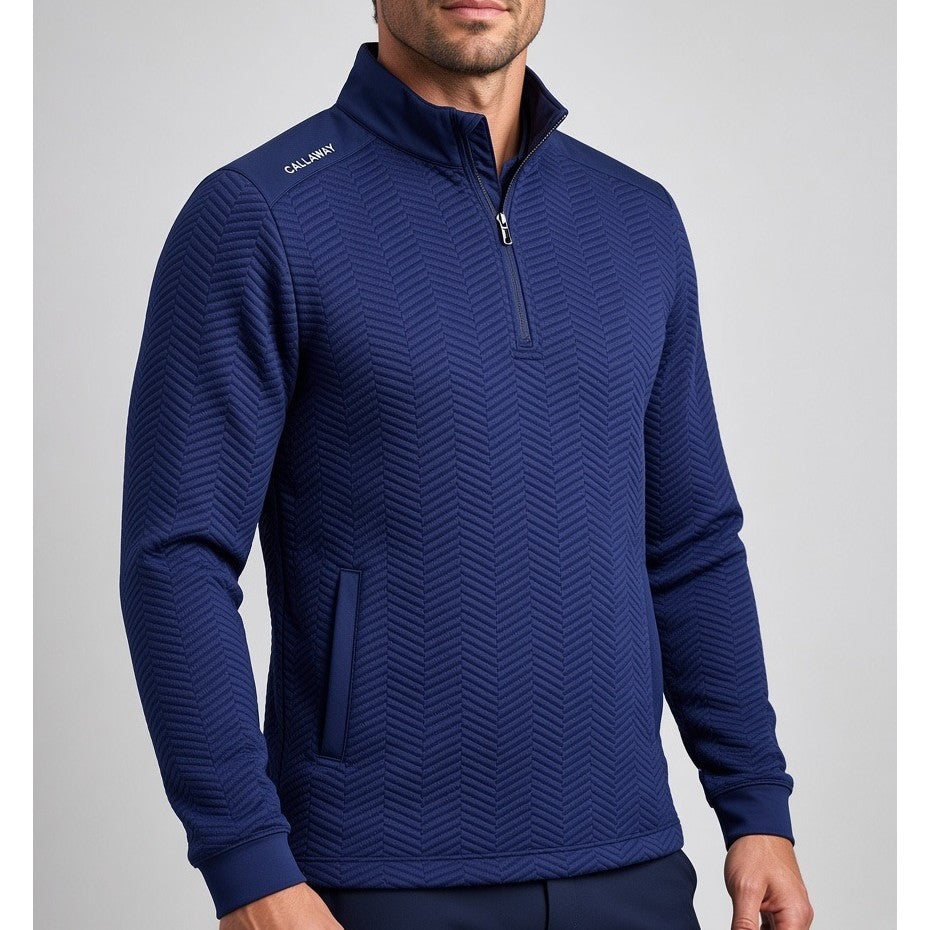 Callaway Quarter Zip Chev Jacquard Top Men's (Peacoat Navy 410)