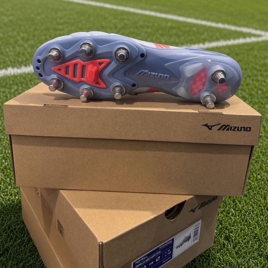 Mizuno Morelia Neo V Elite Soft Ground Rugby Boots Men's (Blue Finch Cornflower Blue Lava Orange)