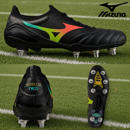 Mizuno Morelia Neo V Elite Soft Ground Rugby Boots Men's (Black Orange)