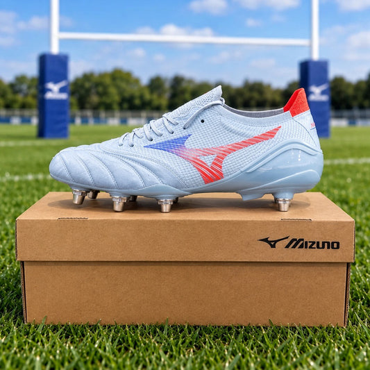 Mizuno Morelia Neo V Elite Soft Ground Rugby Boots Men's (Blue Finch Cornflower Blue 22)