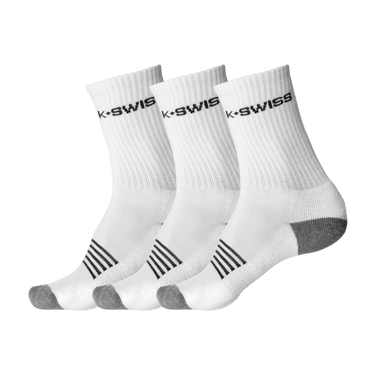 K Swiss Mens Crew Socks 3 Pack (White)