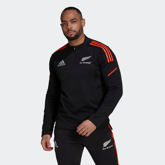 Adidas All Black Fleece 1/4 Zip Top (Black Red)