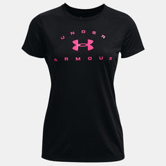 Under Armour Tech Solid Logo Arch Tee Womens (Black Pink 001)