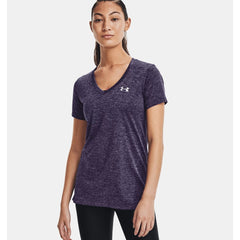 Under Armour Tech Twist V Neck T-Shirt Womens (Purple 572)