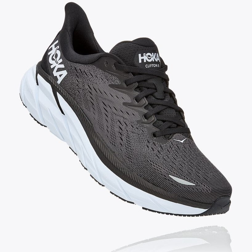 Hoka Clifton 8 Running Shoes Ladies Wide (Black White)